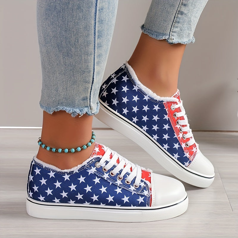 Star Pattern Canvas Shoes Women's Casual Lace Up Flat Outdoor Shoes
