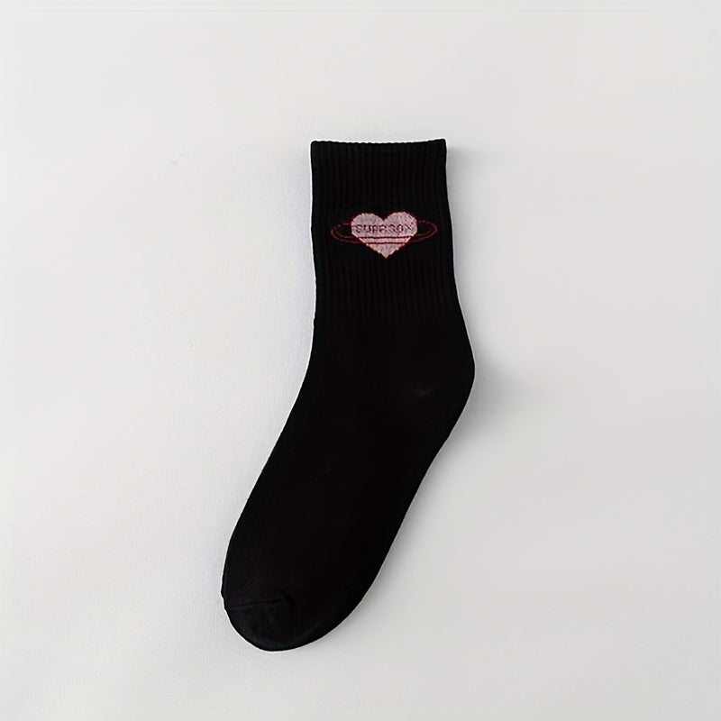 Heart Print Socks 4 Pairs Women's Stockings