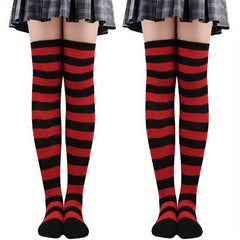 2 Pairs Striped Thigh High Socks Women's Stockings