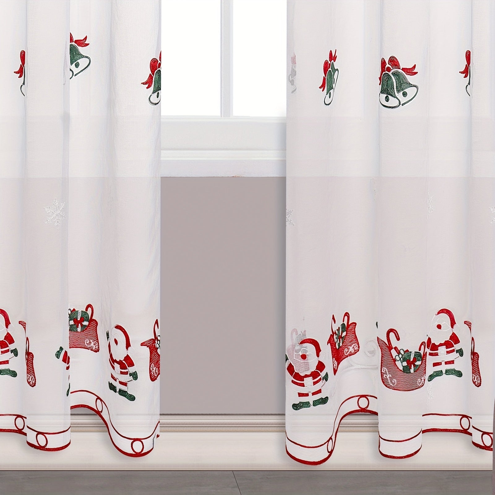 Santa Claus Embroidered Sheer Curtain for Rural Pastoral Decor