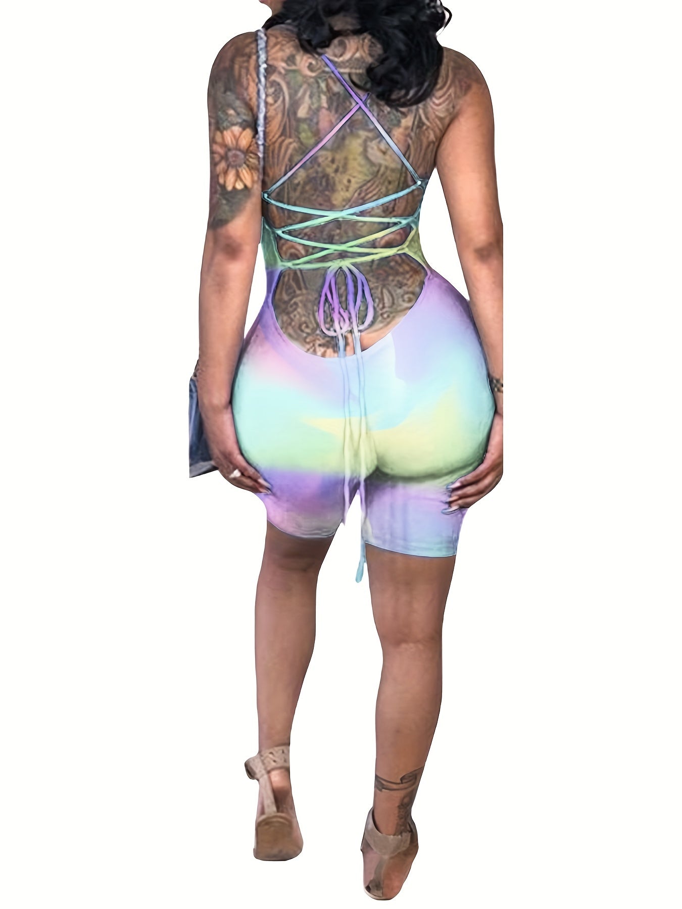 Polka Dots Backless Cami Jumpsuit Sexy Criss Cross Cami Romper Jumpsuit