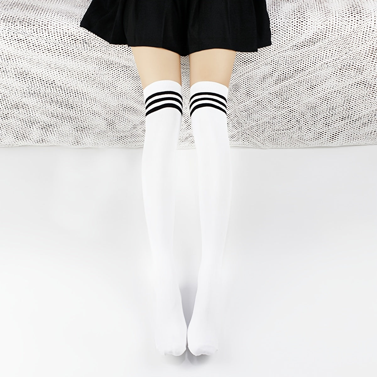 Striped High Thigh Socks Classic College Style Over The Knee Socks