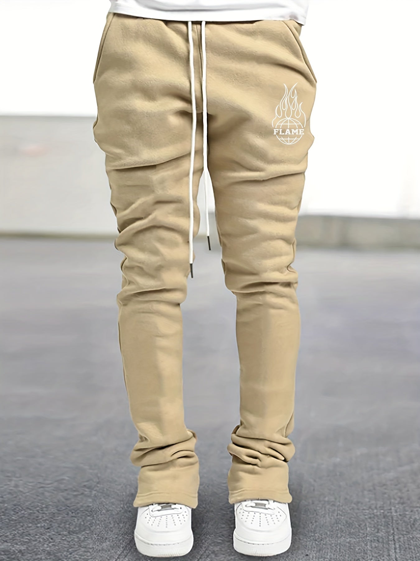 Men's Globe Pattern Flared Trousers Hip Hop Style Joggers