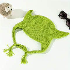 Devil Ears Knitted Beanie with Braid - Unisex