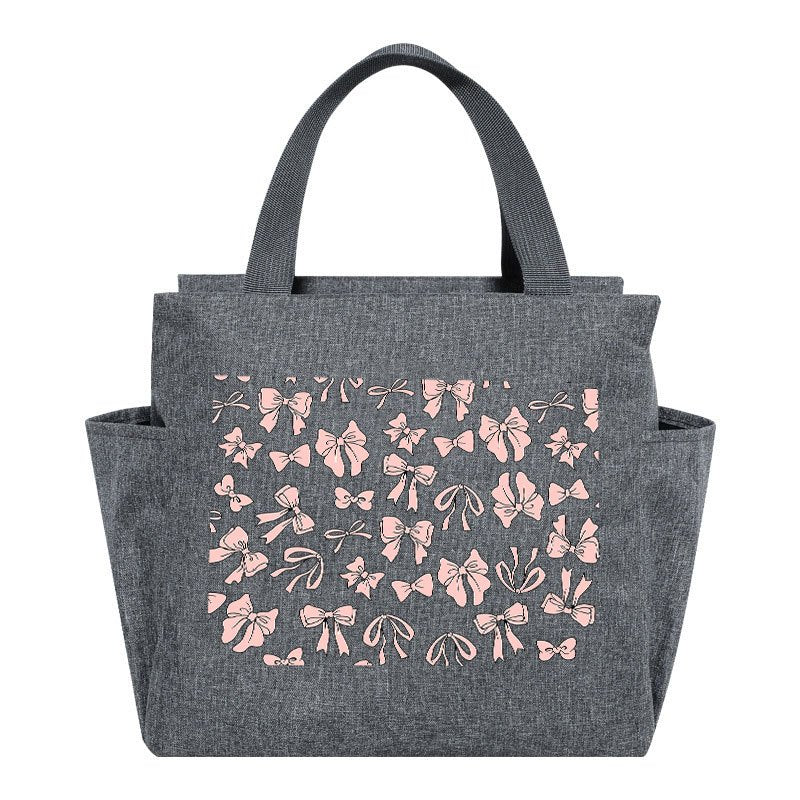 Pink Ribbon Insulated Lunch Bag Thick Cooler Box Canvas Portable Tote Women's