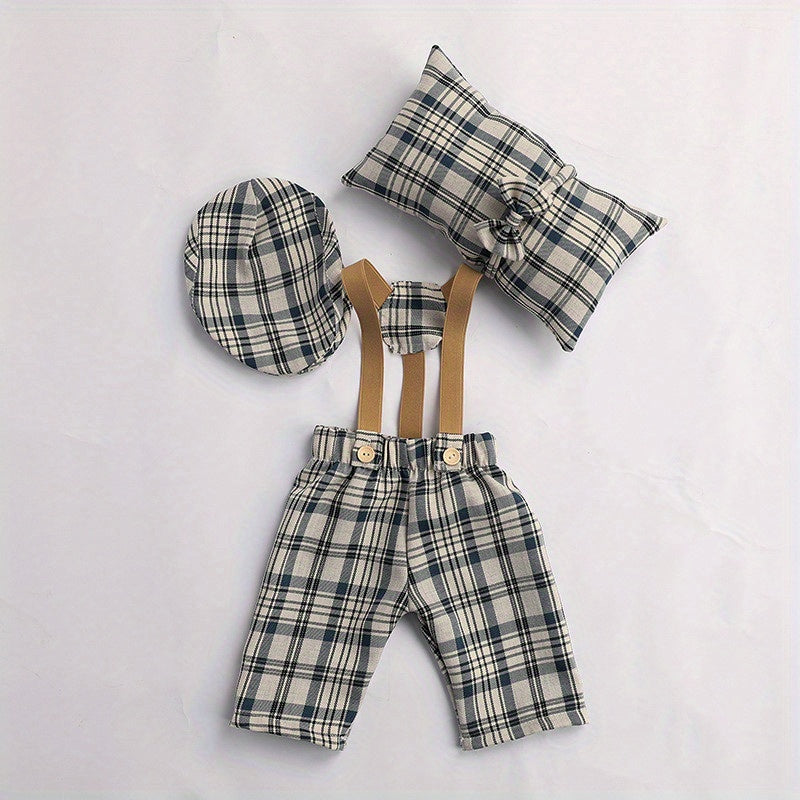 4pcs Newborn Baby Photography Props Plaid Costume for Boys & Girls