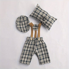 4pcs Newborn Baby Photography Props Plaid Costume for Boys & Girls