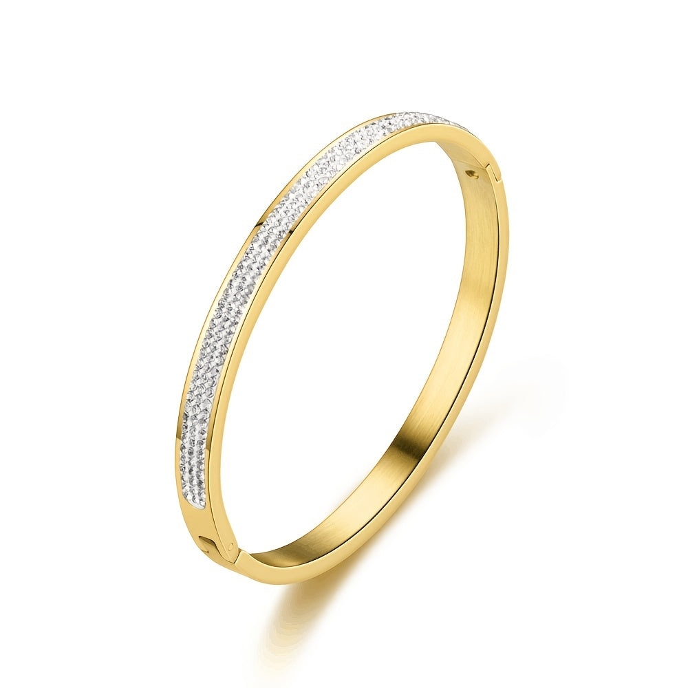 Inlaid Diamond Stainless Steel Unisex Bangle Bracelet