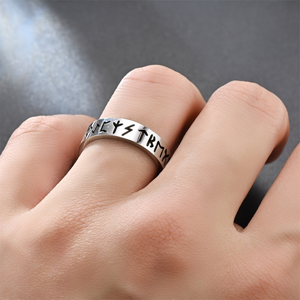 Minimalist Men's Hollow Viking Rune Stainless Steel Ring