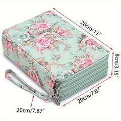 200 Holes Pencil Case Colored Pencil Holder Pen Storage Bag Zipper Rose Green