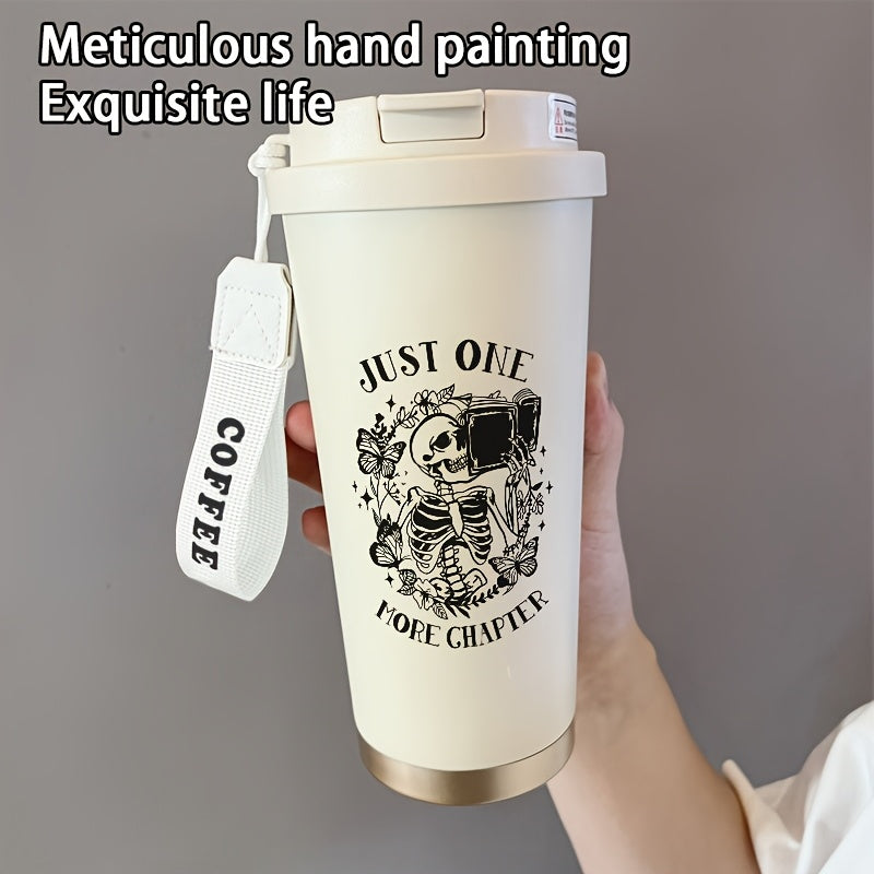 530ml Skeleton Coffee Cup Insulated Stainless Steel Dual Straws Hot & Cold