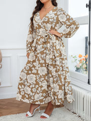 Floral Print V Neck Maxi Wrap Dress Plus Size