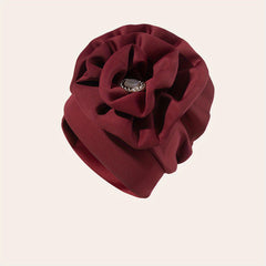 Ruffles Flower Turban Cap Faux Pearl Elastic Head Scarf Chemo Hat