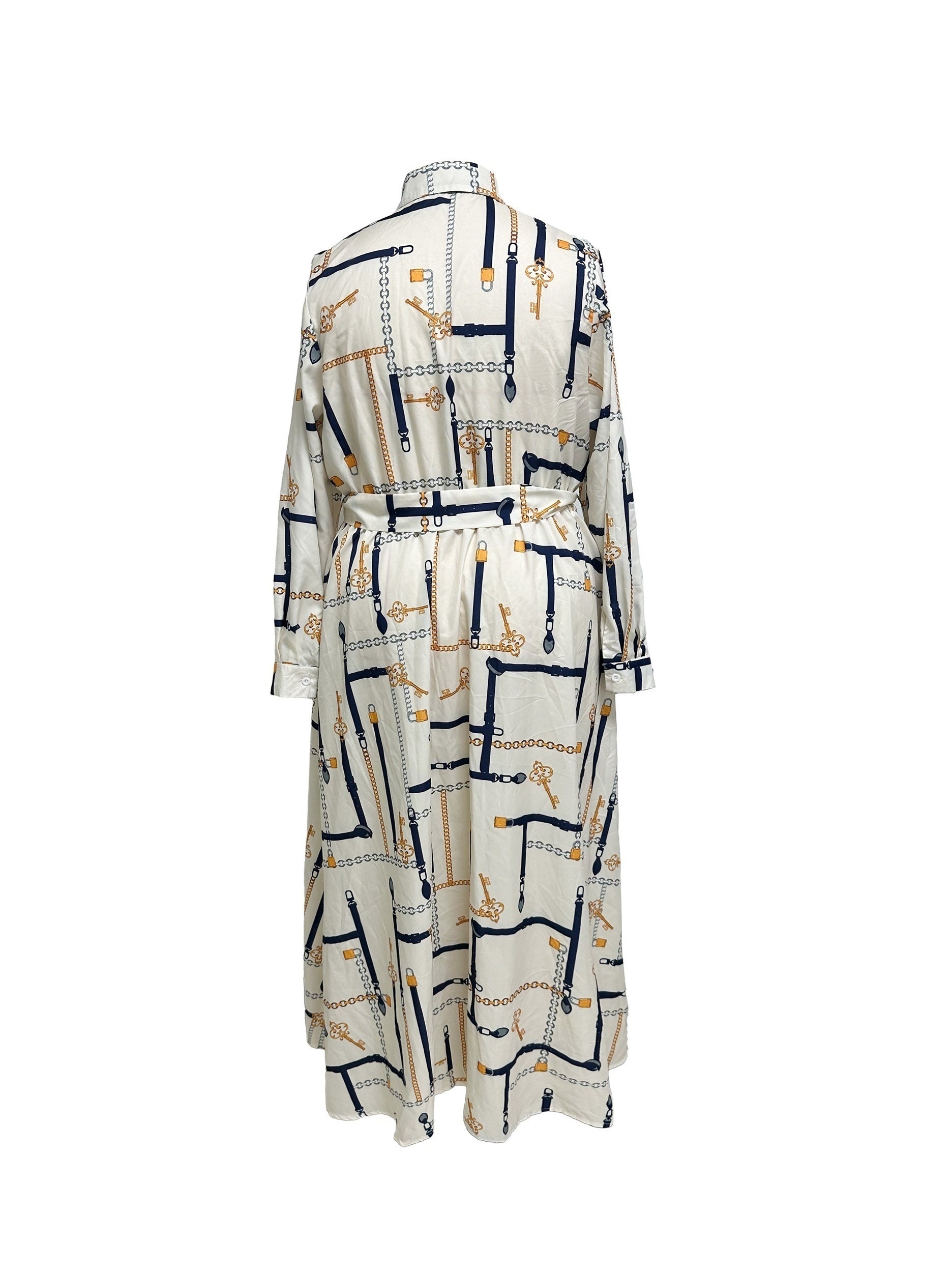  Women's Chain Print Maxi Shirt Dress