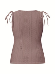  Casual Tank Top Women's Eyelet Embroidered Button Decor