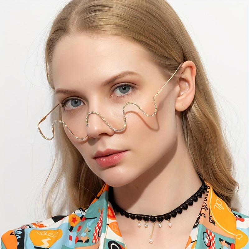 Y2K Wavy Rhinestone Glasses Frame for Women