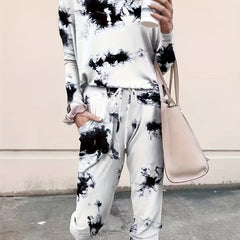  Tie Dye Long Sleeve Top & Tapered Leg Pants Set