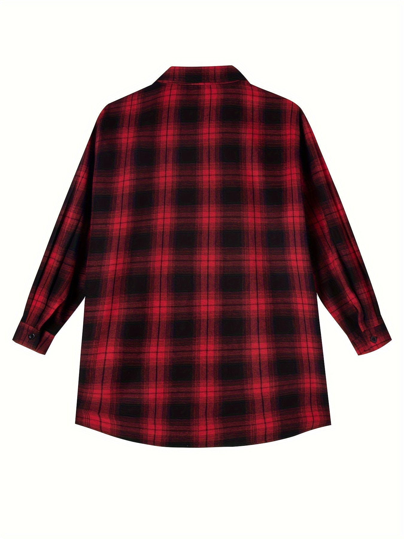  Casual Plaid Print Button Up Long Sleeve Shacket