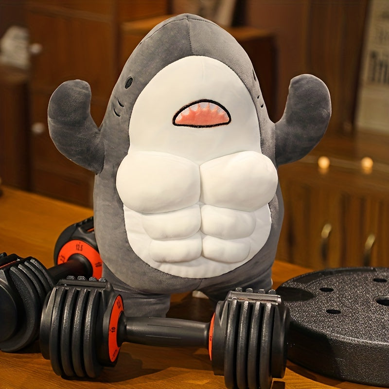 Funny Muscle Shark Plush Toy Stuffed Animal Hug Pillow 38 cm Gift