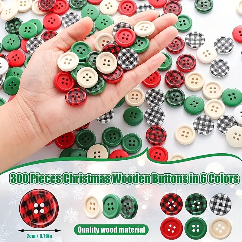 60pcs Christmas Wooden Buttons 6 Colors Lattice Craft Buttons