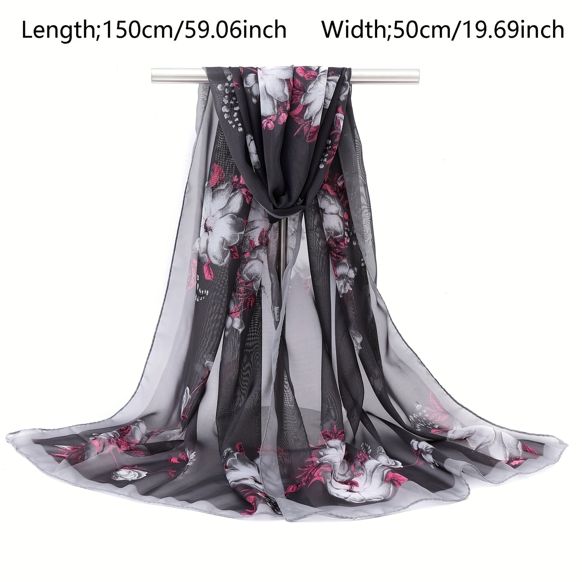 Vintage Flower Print Chiffon Scarf Thin Breathable Silk Head Wrap