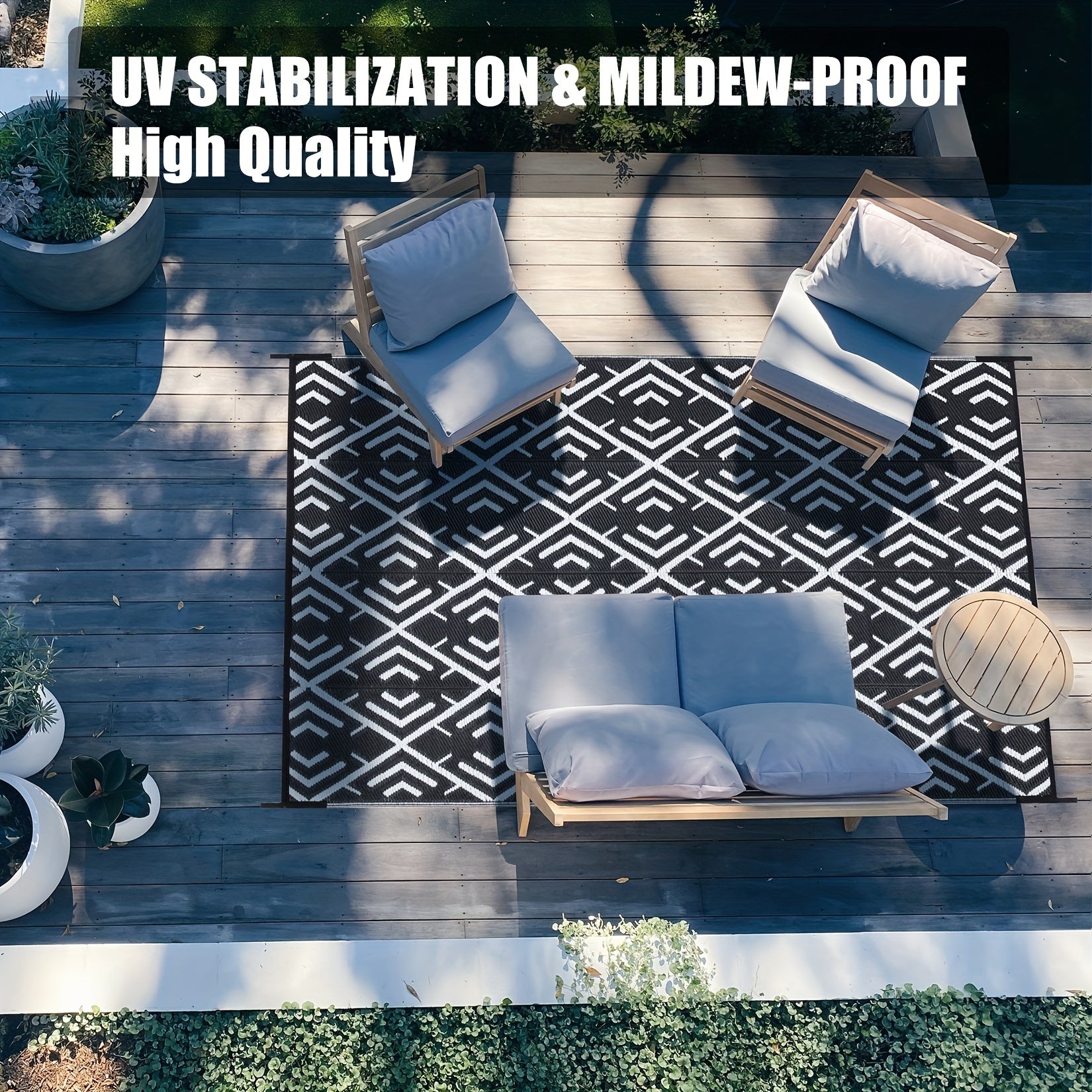 Non Slip Waterproof Reversible Outdoor Rug Multiple Sizes