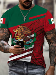 Mexico Eagle Holding Snake Print Men's Short Sleeve Novelty T shirt