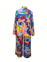 Abstract Print Shirt & Pants Set