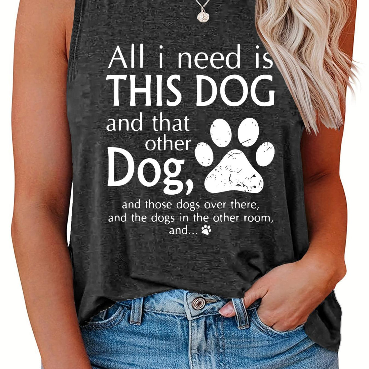  Women's Paw & Slogan Print Tank Top