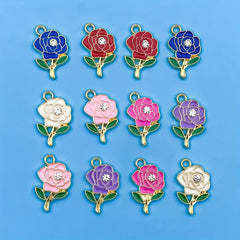Colorful Rhinestone Flower Alloy Pendants for DIY Jewelry Making