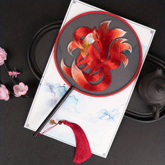 Embroidery Round Fan Retro Handheld Fan Chinese Style Prints Fan