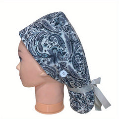 Floral Paisley Print Work Cap Vintage Adjustable Scrub Cap