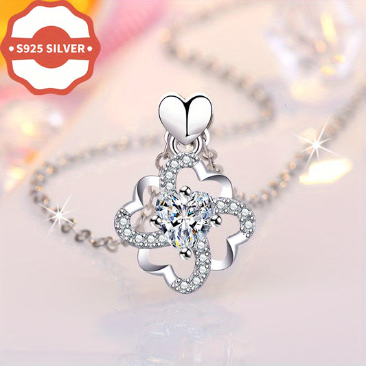 925 Silver Clover Pendant with Heart Charm for Everyday Wear