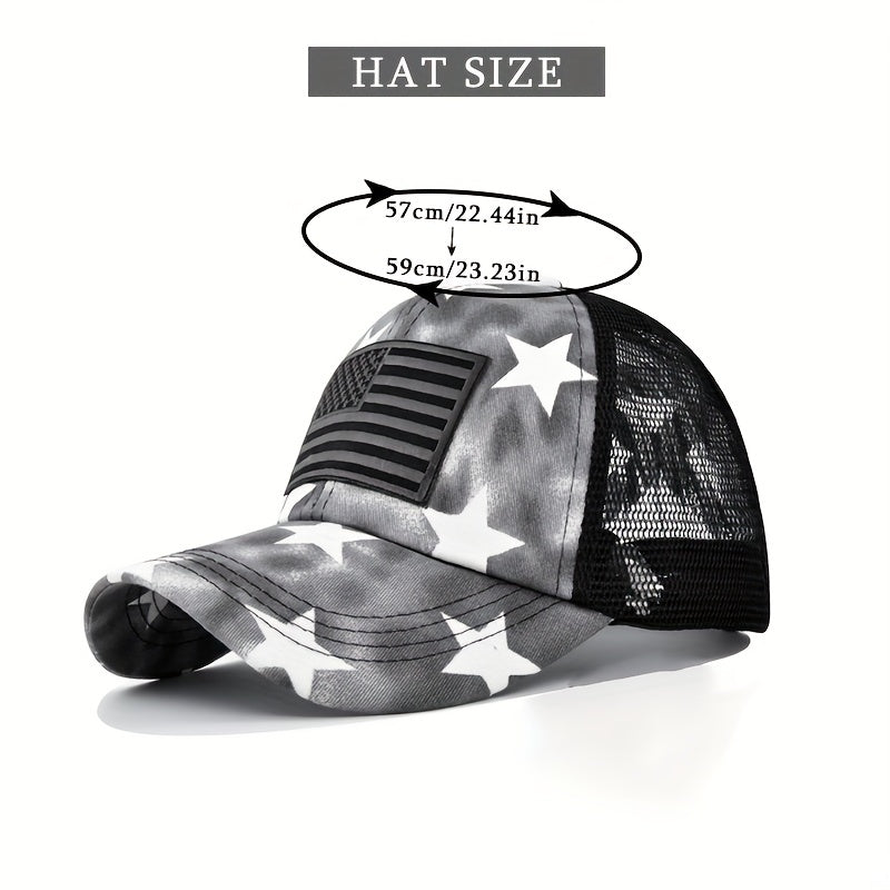 Pentagram Tie Dye Ponytail Baseball Cap Flag Embroidery Sports Hat