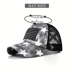 Pentagram Tie Dye Ponytail Baseball Cap Flag Embroidery Sports Hat
