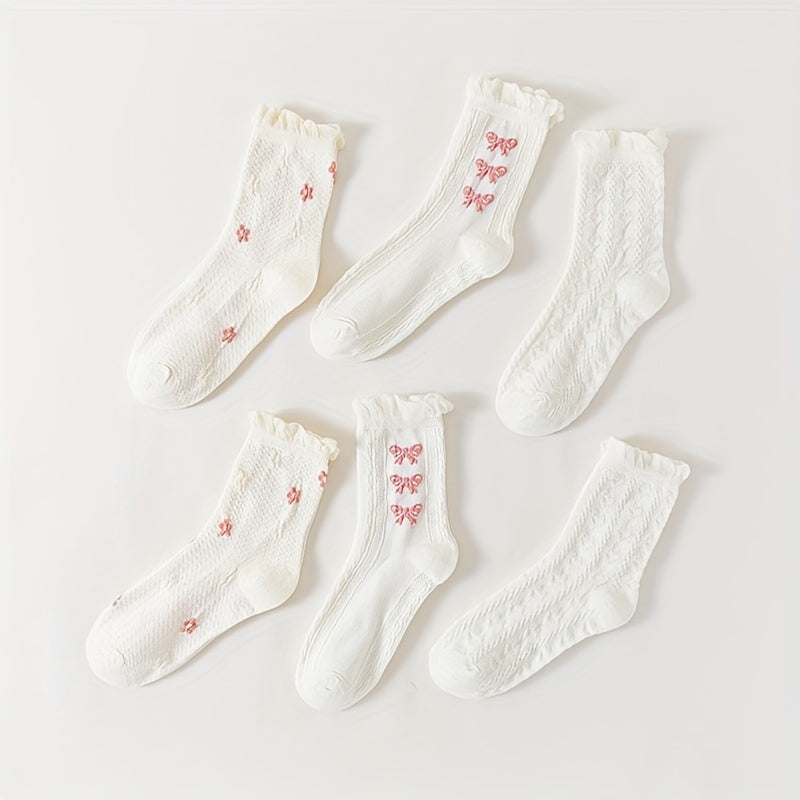 9 Pairs Bow & Floral Print Socks Women's Stockings & Hosiery