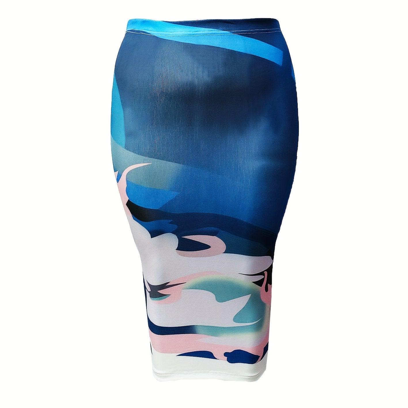  Skirt Women's Plus Random Print Elastic High Rise Slight Stretch Midi