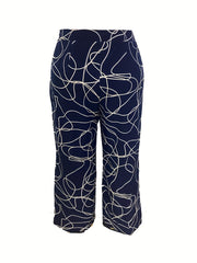  Abstract Stripe Print Wide Leg Trousers