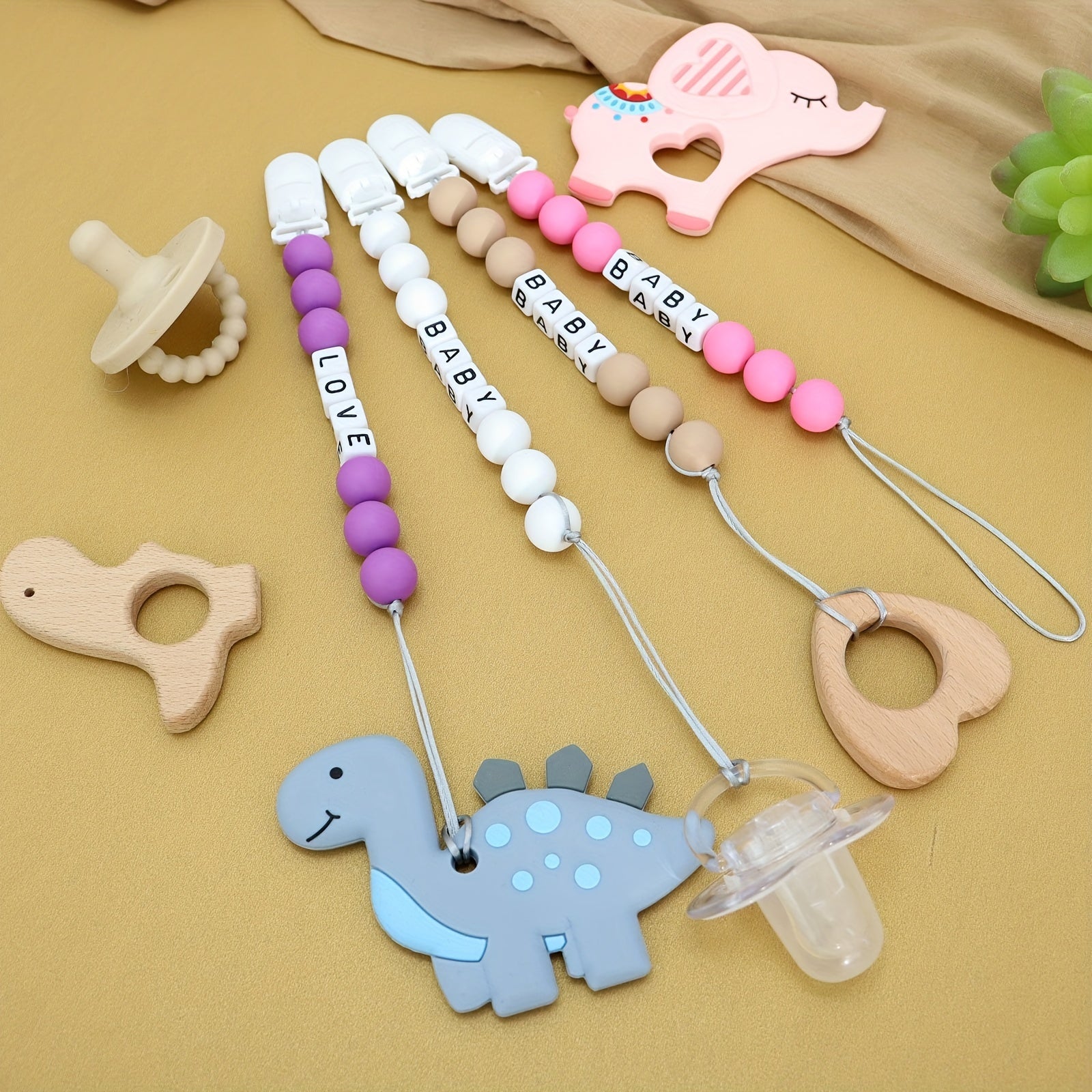 Personalised Baby Pacifier Holder Leash - Dummy Chain with Name