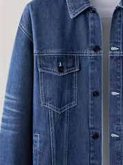 Men's Contrast Stitch Denim Jacket Street Style Button Up Cotton Blend