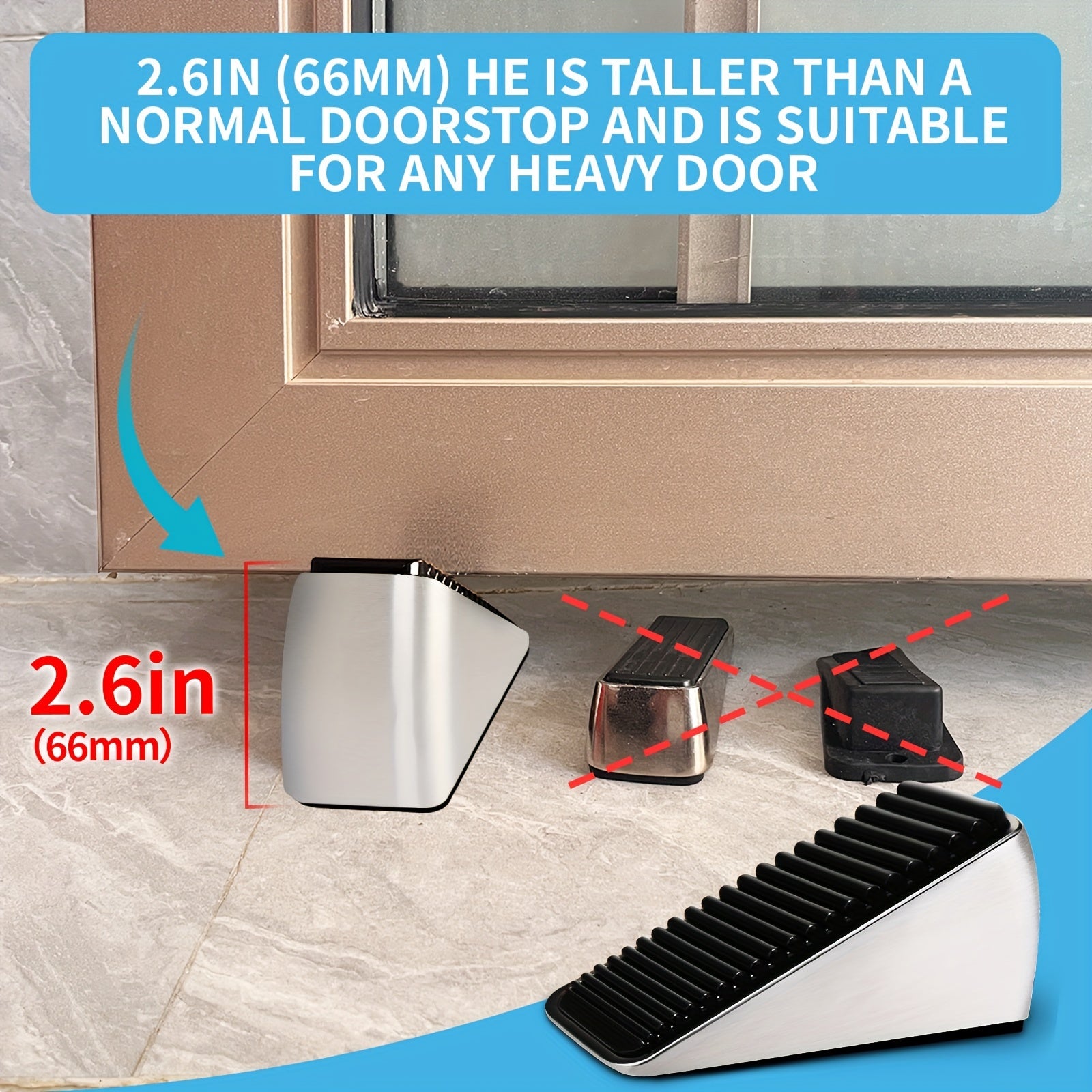 Heavy Duty Door Stopper 2.6 In Height Zinc Alloy & Silicone