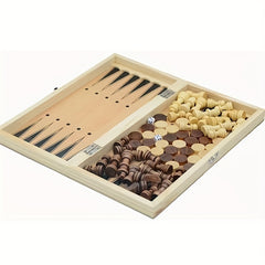 3 in 1 Chess Checkers Backgammon Set Wooden Classic Chess Pieces Board Case