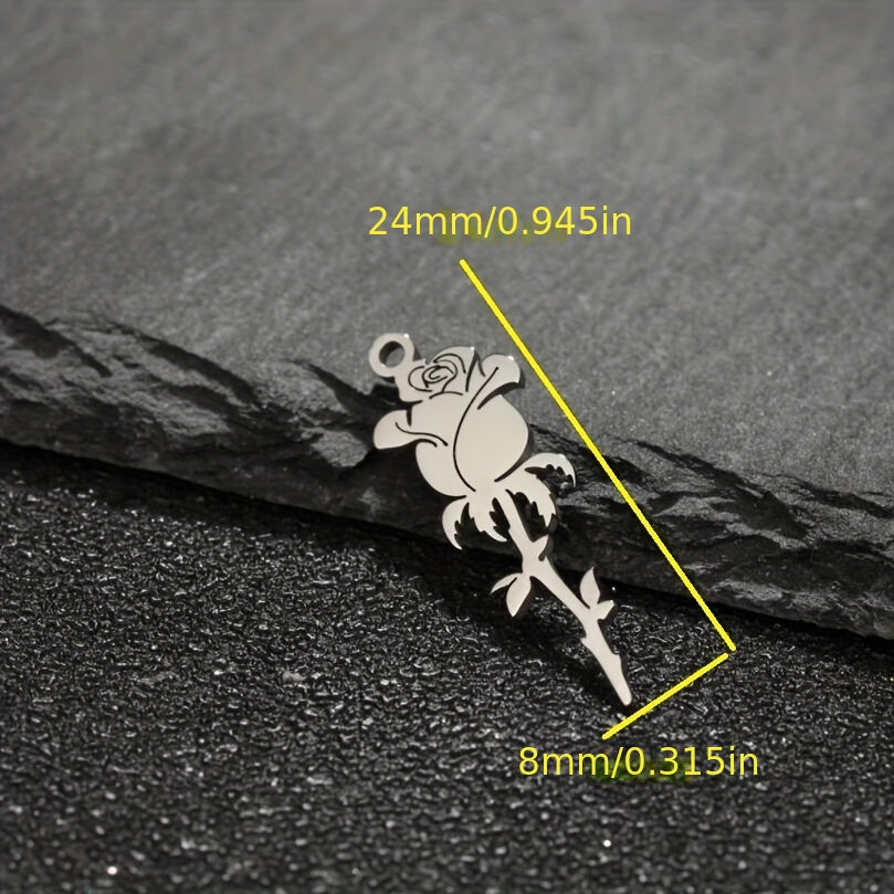 5PCS Stainless Steel Hollow Rose Flower Charms Pendants