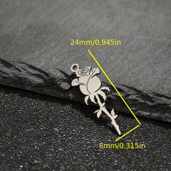 5PCS Stainless Steel Hollow Rose Flower Charms Pendants