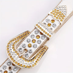 Rhinestone PU Leather Belt with Pin Buckle