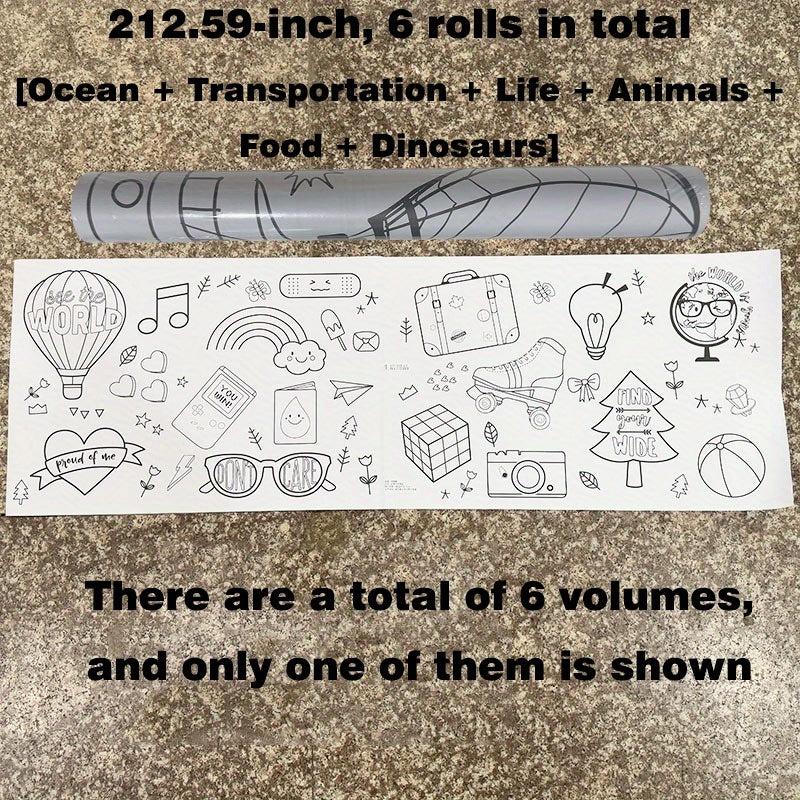 Extra Long Coloring Roll 3.6m Vibrant Animal & Food Designs Paper