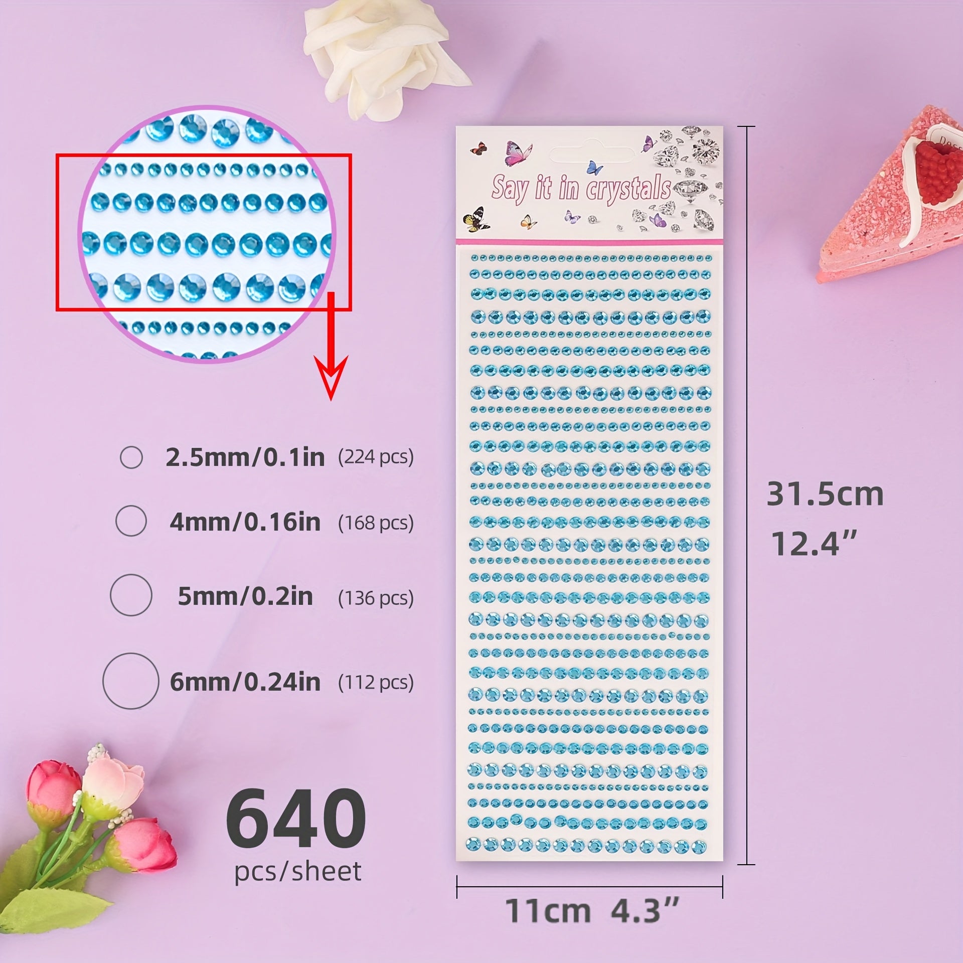 640 Diamond Stickers in 10 Colors, Sparkling Round Bead & Pearl Stickers