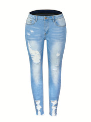  Fringe Trim Button Fly Skinny Jeans