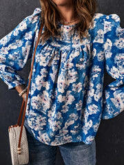  Floral Print Lantern Sleeve Top