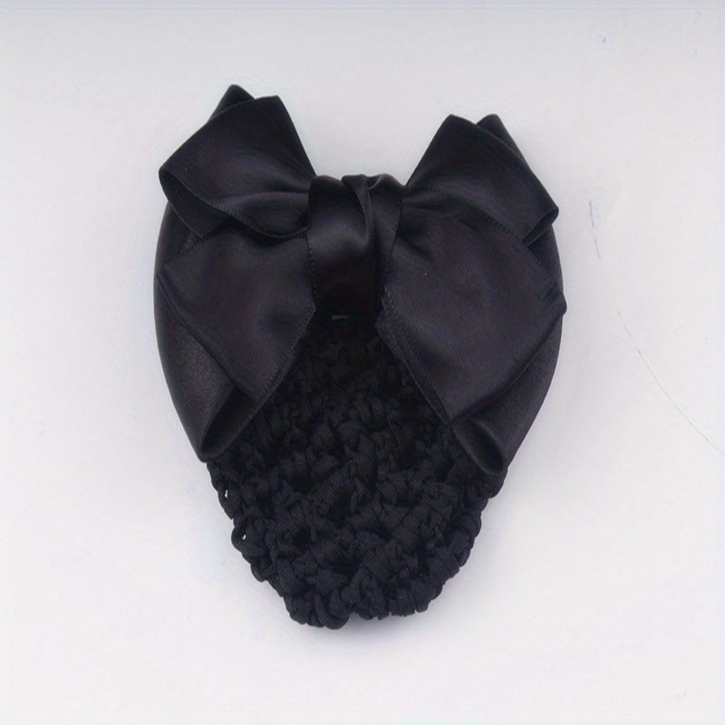 Bowknot Snood Net Barrette Hair Clip Bun Cover Hairnet Lace Bow Decor